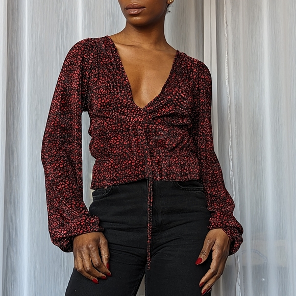 Zara Red Floral Blouse - Picture 3 of 6